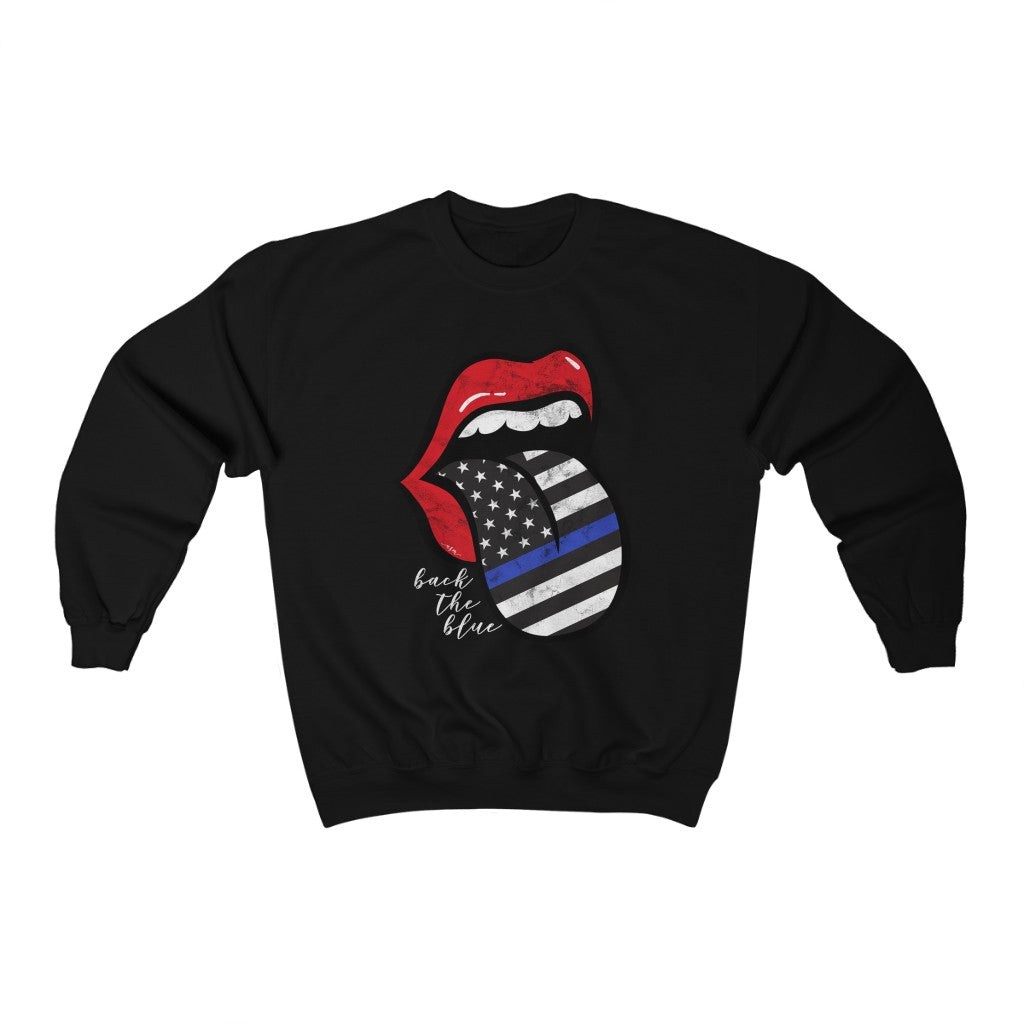 Police Blue Line Back the Blue Flag Tongue Out Distressed Unisex