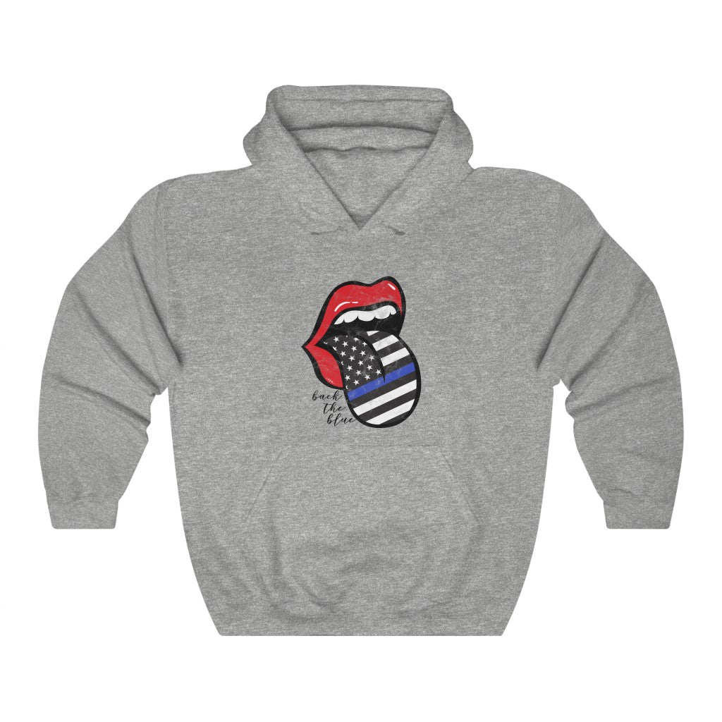 Red Lips Police Flag Tongue Out Back The Blue Hooded Sweatshirt